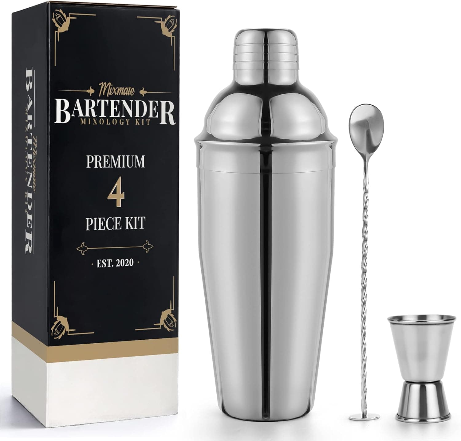 Premium Mixology Cocktail Shaker Set | 4 Piece Bar Tool Set